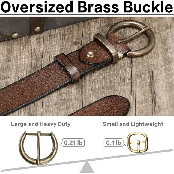 Women\'s Leather Belt 1.5 Inch Brass Buckle Vintage Western Fashion Accessory main image 5